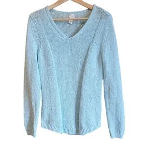 Chico's Sequin Shine Samantha Sweater Knit VNeck Light Blue Women's 1 (Medium)